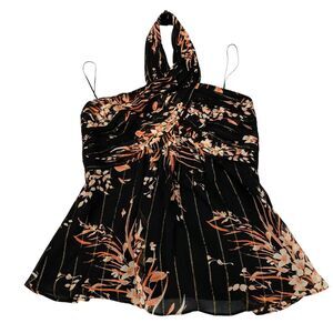 Joie Damein Halter Top Womens 0 Black Floral Metallic Threads Chiffon MSRP:$ 248